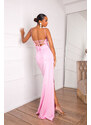 Joy Fashion House Franco μακρύ φόρεμα με όψη σατέν ροζ