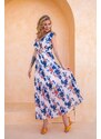 Joy Fashion House Basilio μακρύ φόρεμα φλοράλ πλισέ μπλε