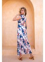 Joy Fashion House Basilio μακρύ φόρεμα φλοράλ πλισέ μπλε
