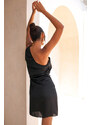 Joy Fashion House Hazelnut μίνι φόρεμα με έναν ώμο με όψη σατέν μαύρο