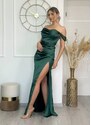 parizianista maxi σατέν φόρεμα έξωμο με μανικάκια & σκίσιμο - Κυπαρισσί - 056006