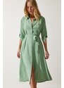 Happiness İstanbul Women's Almond Green Belted Shirt Dress