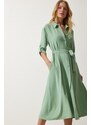 Happiness İstanbul Women's Almond Green Belted Shirt Dress