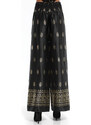 Ginza Σατέν μαύρη παντελόνα με χρυσό τύπωμα