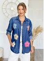 parizianista πουκαμίσα με εφέ jean & λουλούδια - Μπλε - 025009