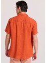 FUNKY BUDDHA Garment dyed κοντομάνικο λινό πουκάμισο