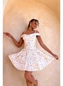 Joy Fashion House Brylee μίνι φλοράλ φόρεμα με ελεύθερους ώμους εκρού