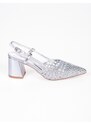 issue Μυτερές γόβες open heel με χοντρό τακούνι και πλεκτό σχέδιο - Ασημί - 014011