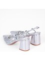 issue Μυτερές γόβες open heel με χοντρό τακούνι και πλεκτό σχέδιο - Ασημί - 014011
