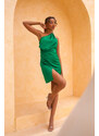 Joy Fashion House Hazelnut μίνι φόρεμα με έναν ώμο με όψη σατέν πράσινο