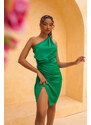 Joy Fashion House Hazelnut μίνι φόρεμα με έναν ώμο με όψη σατέν πράσινο