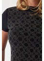GUESS T-Shirt Ss Mock Neck All Over Logo W5RI15J1314 jblk jet black a996