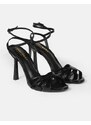 INSHOES DESIGN Πέδιλα Ελληνικής Κατασκευής λουστρίνι με λεπτό τακούνι Μαύρο
