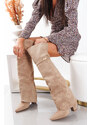 Ligglo Μπεζ Μπότες Suede Over-The-Knee με Φαρδύ Καπέλο