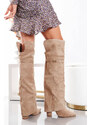 Ligglo Μπεζ Μπότες Suede Over-The-Knee με Φαρδύ Καπέλο