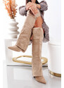 Ligglo Μπεζ Μπότες Suede Over-The-Knee με Φαρδύ Καπέλο